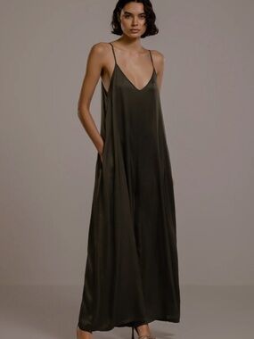 Jaki Audrey Satin Jumpsuit | Khaki
